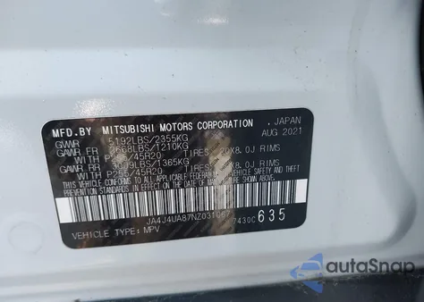 2022 Mitsubishi Outlander Black Edition S-Awc/Se 2.5 S-Awc/Se Launch Edition S-Awc z USA, uszkodzony, nr VIN JA4J4UA87NZ031067